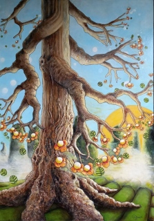 Le radeau - LES ARBRES huile/acrylique sur bois